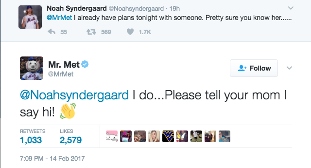 Noah Syndergaard wishes Mrs. Met a Happy Valentine's Day